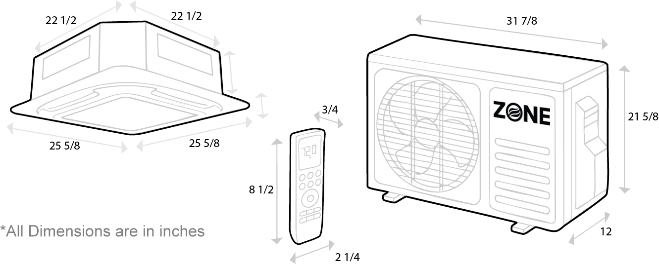 Ceiling Cassette Unit Dimensions