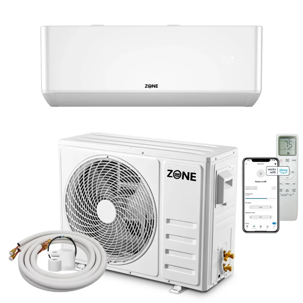 Zone 9K BTU ductless mini split heat pump for DIY installation - 24 SEER2 energy efficient HVAC system
